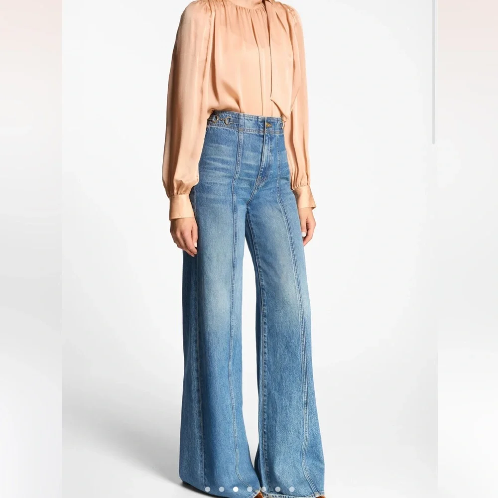 Ulla Johnson Blue High-Rise Wide-Leg Jeans - Picture 9 of 10
